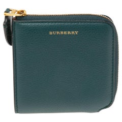 Burberry Dark Green Leather Zip Around Compact Wallet