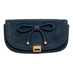 Burberry Dark Green Nubuck Leather Bow Clutch