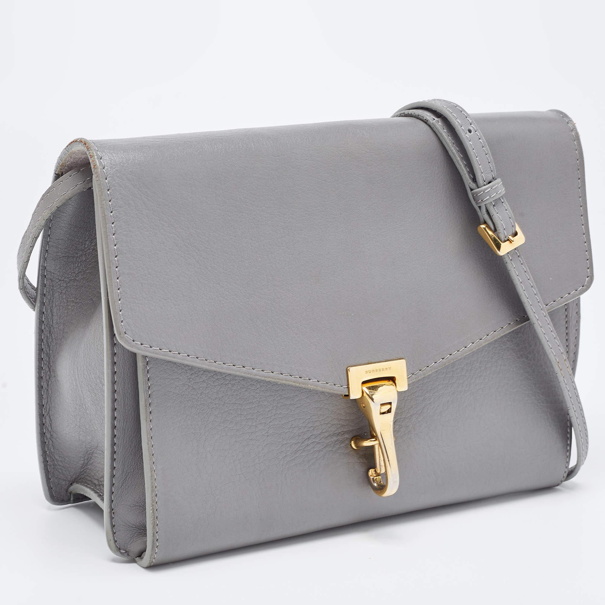 Burberry Dark Grey Leather Small Macken Crossbody Bag For Sale 2