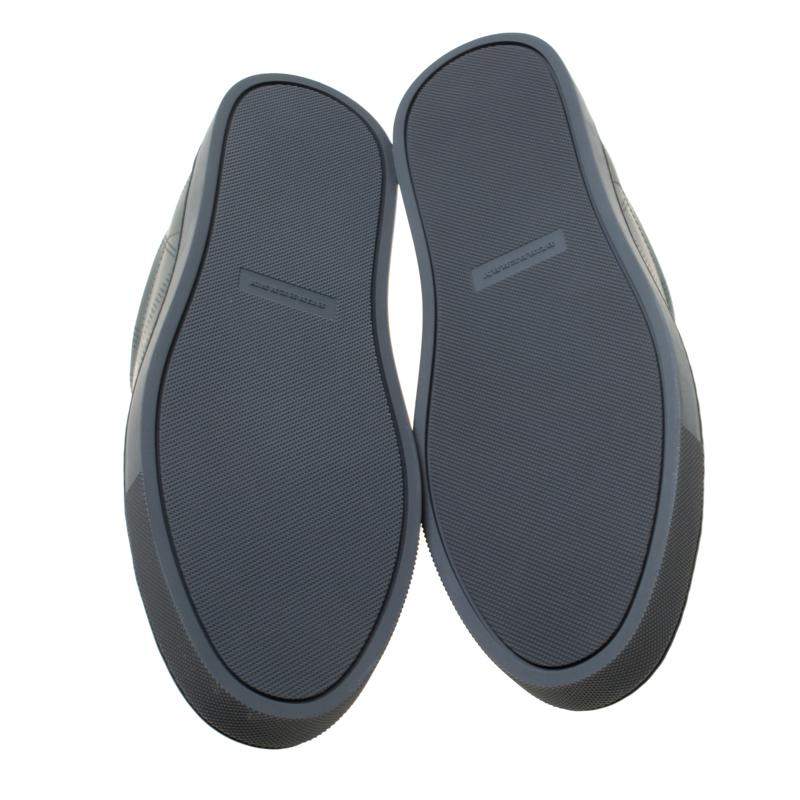 Burberry Dark Grey Perforated Leather Check Albert Sneakers Size 43.5 In New Condition In Dubai, Al Qouz 2