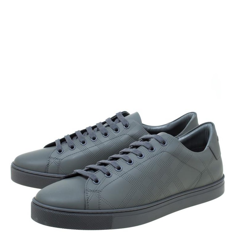 Burberry Dark Grey Perforated Leather Check Albert Sneakers Size 43.5 ...