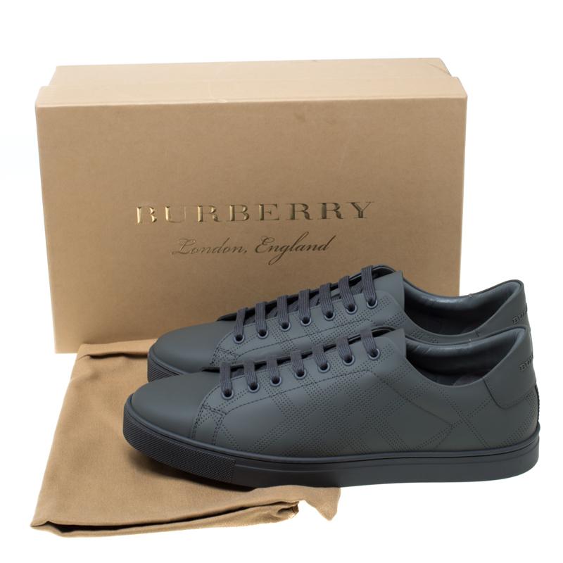 Burberry Dark Grey Perforated Leather Check Albert Sneakers Size 43.5 4