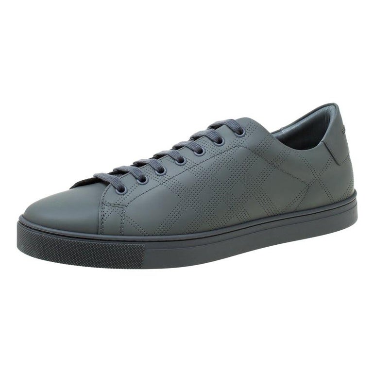 Burberry Dark Grey Perforated Leather Check Albert Sneakers Size 44 For  Sale at 1stDibs | dark grey size 44, burberry albert sneakers