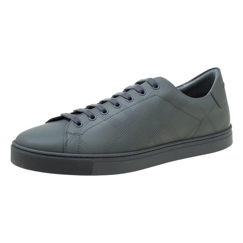 Burberry Dark Grey Perforated Leather Check Albert Sneakers Size 44.5 For  Sale at 1stDibs