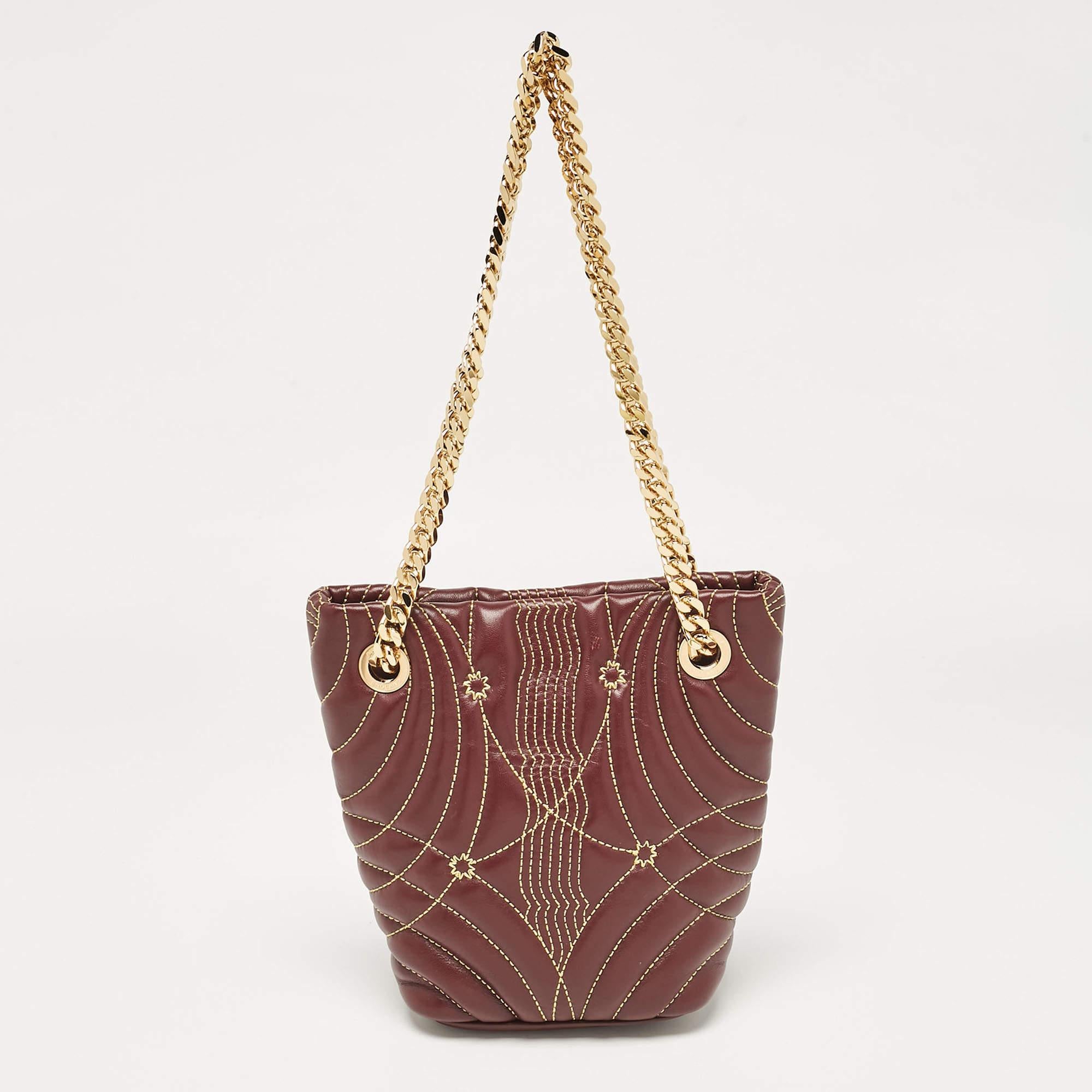 Burberry Dark Maroon Leather Mini Lola Bucket Bag In New Condition For Sale In Dubai, Al Qouz 2