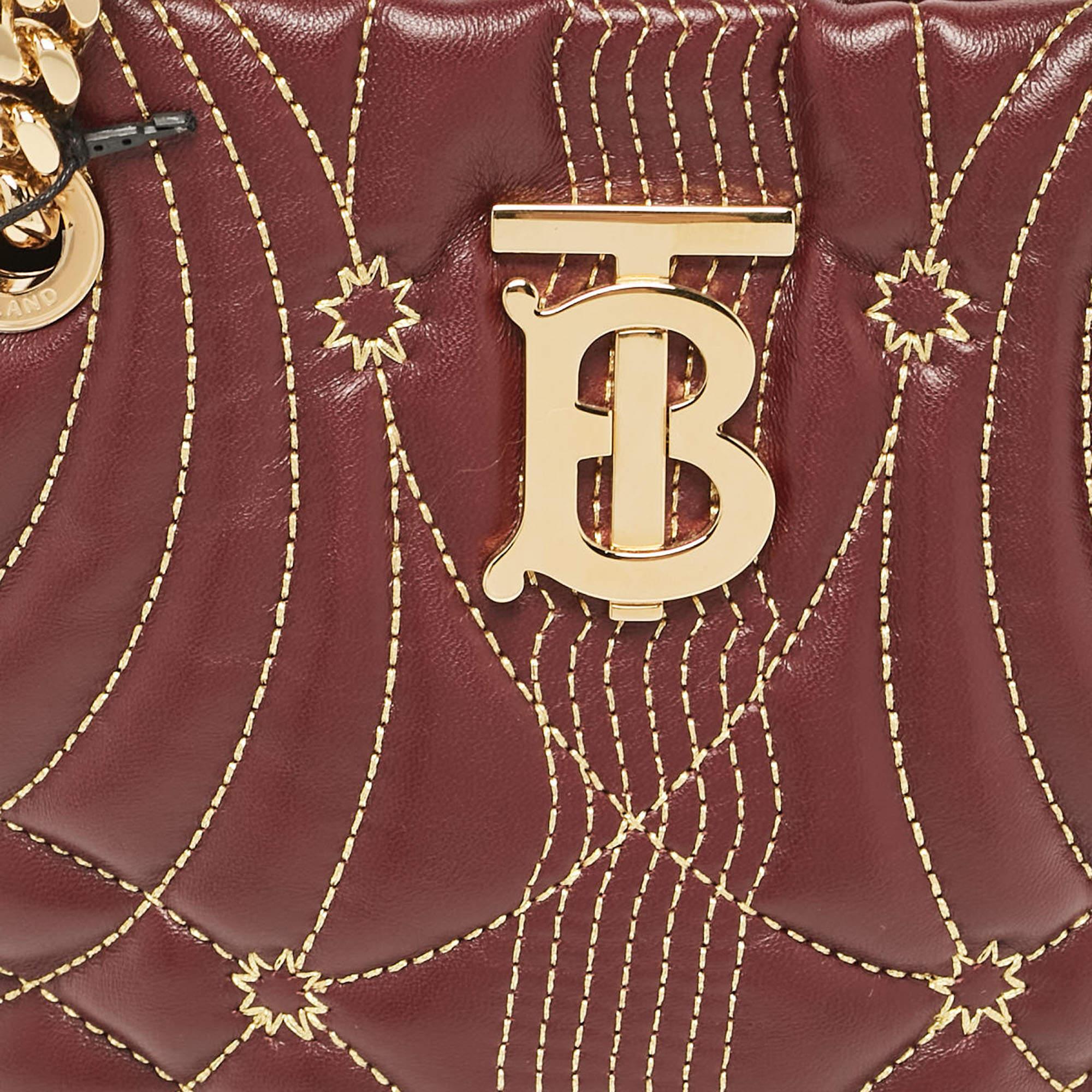 Women's Burberry Dark Maroon Leather Mini Lola Bucket Bag For Sale