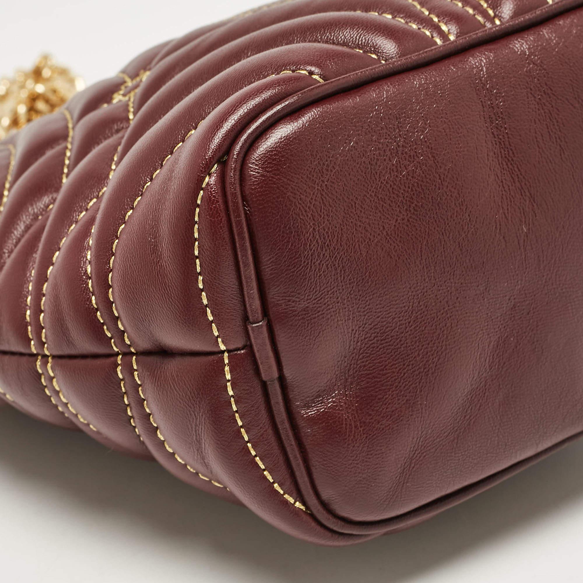 Burberry Dark Maroon Leather Mini Lola Bucket Bag For Sale 4