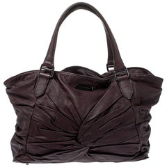 Burberry Dark Plum Soft Leather Knot Healy Tote