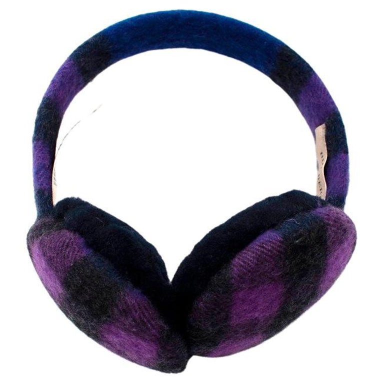 Burberry Dark Purple and Black Check Cashmere Earmuffs For Sale at 1stDibs
