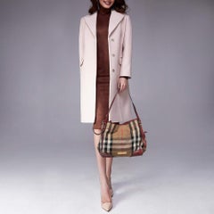Burberry Tote Canterbury piccola in tela e pelle rosso scuro/beige a scacchiera