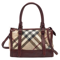 Burberry Dark Red/Beige Nova Check Floral Embossed PVC and Leather Satchel
