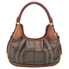 Burberry Dark Tan Smoked Beat Check Coated Canvas Small Brooklyn Hobo