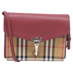 Burberry Derby House Check Small Macken Crossbody Bag in Red Calfskin Leather