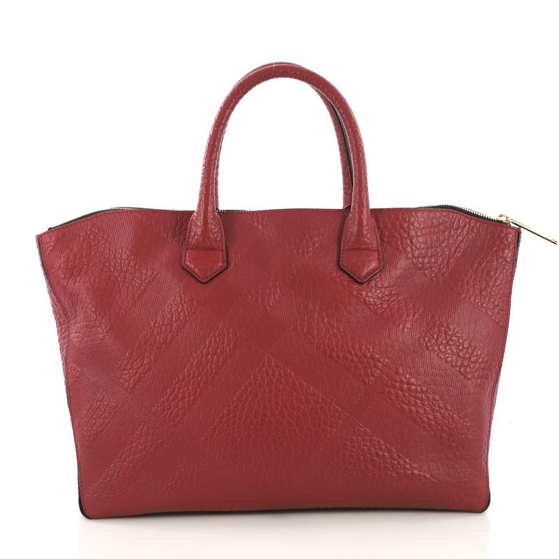 Burberry Dewsbury Convertible Tote Check Embossed Leather Medium In Good Condition In NY, NY