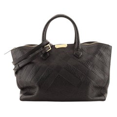 Burberry Dewsbury Convertible Tote Check Embossed Leather Medium
