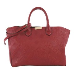 Burberry Dewsbury Convertible Tote Check Embossed Leather Medium