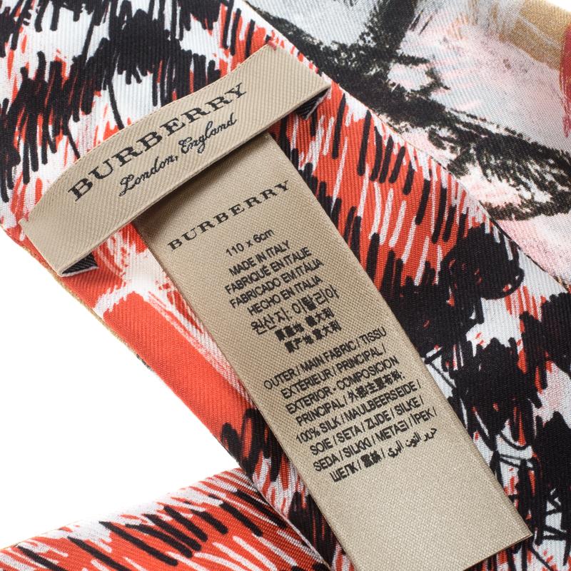 Women's Burberry Disruptive Scribble Check Print Skinny Silk Neck Scarf