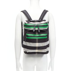 BURBERRY Donny House Check grün schwarzer Stoff mit Lederbesatz Rucksack Tasche