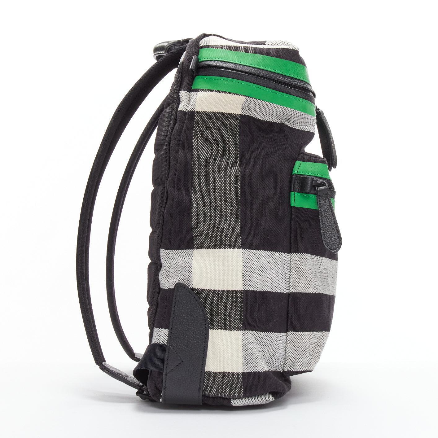 Black BURBERRY Donny House Check green black fabric leather trim backpack bag
