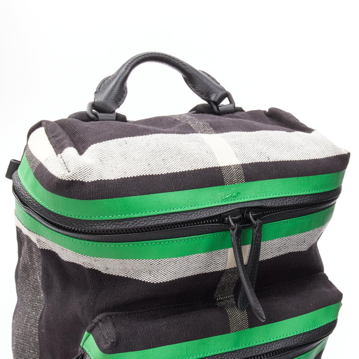 BURBERRY Donny House Check green black fabric leather trim backpack bag 2
