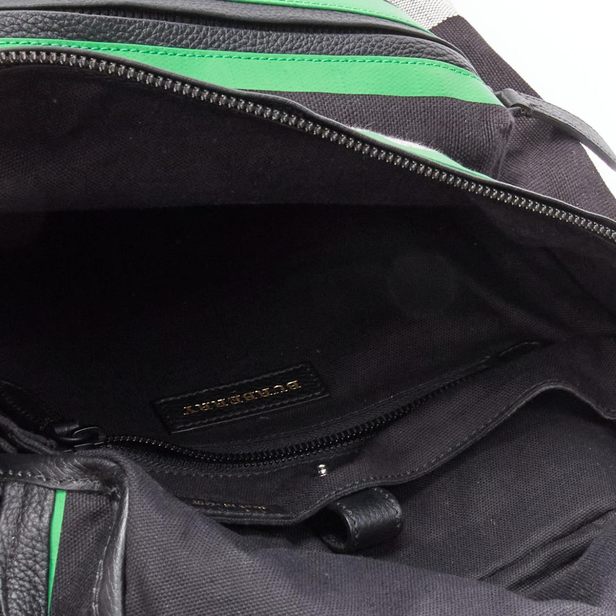 BURBERRY Donny House Check green black fabric leather trim backpack bag 3