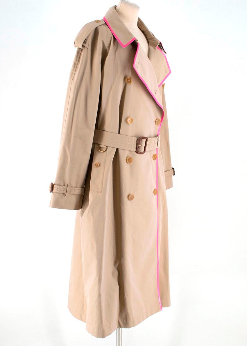 Burberry Double Breasted Honey Trench Coat with Pink Patent Trim - Size US 12 2