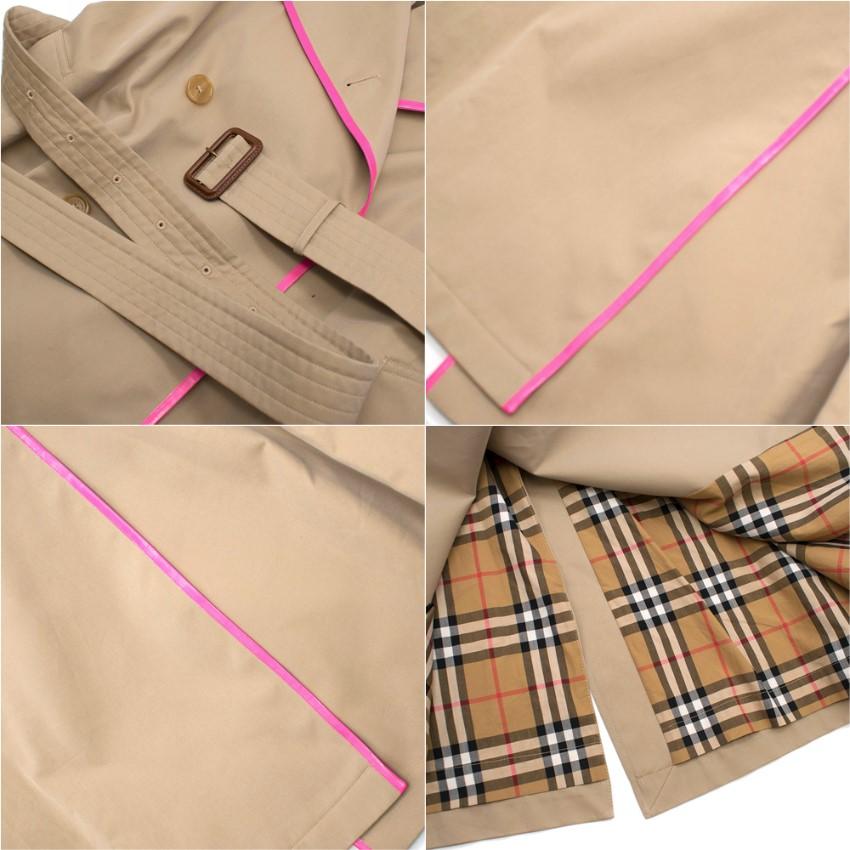 Brown Burberry Double Breasted Honey Trench Coat with Pink Patent Trim - Size US 12