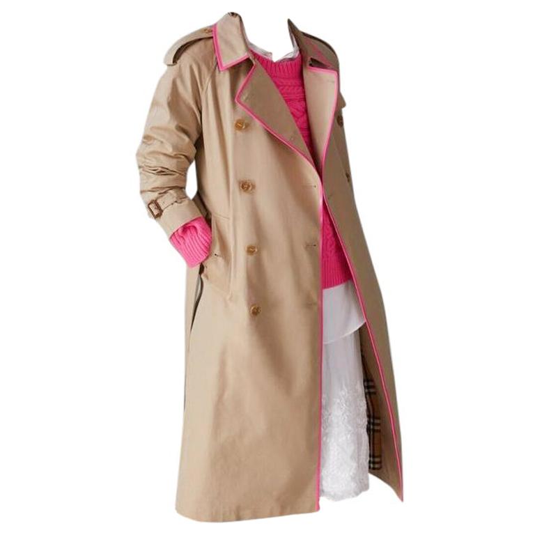 Burberry Double Breasted Honey Trench Coat with Pink Patent Trim - Size US 12