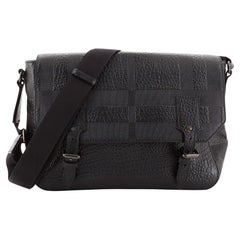 Burberry Double Buckle Messenger Bag Check Embossed Leather Medium