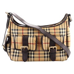 Burberry Double Front Pocket Shoulder Bag Haymarket Coated Canvas Medium