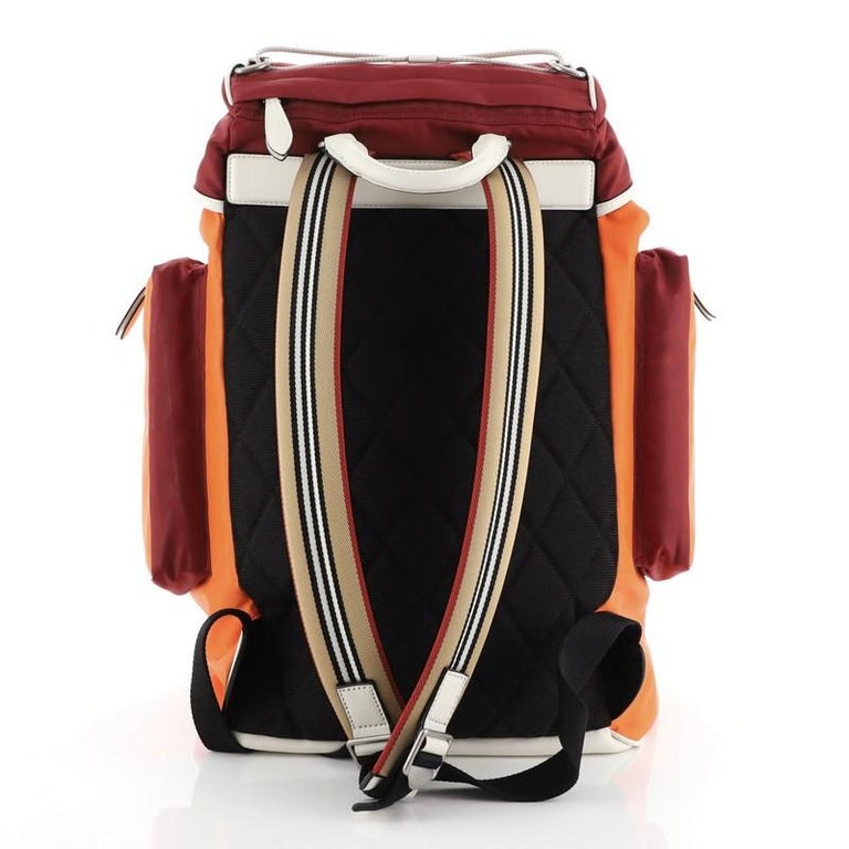 Burberry Double Pocket Drawstring Backpack Nylon with Leather Medium