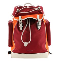 Burberry Double Pocket Drawstring Backpack Nylon with Leather Medium