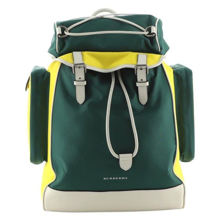 Burberry Double Pocket Drawstring Backpack Nylon with Leather Medium