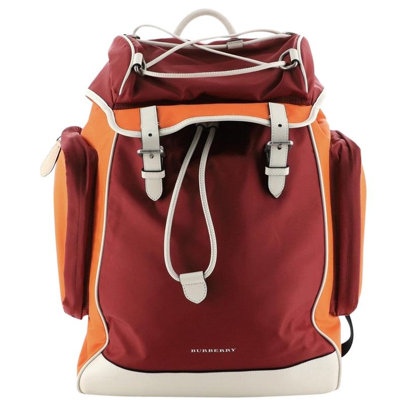 Burberry Double Pocket Drawstring Backpack Nylon with Leather Medium at