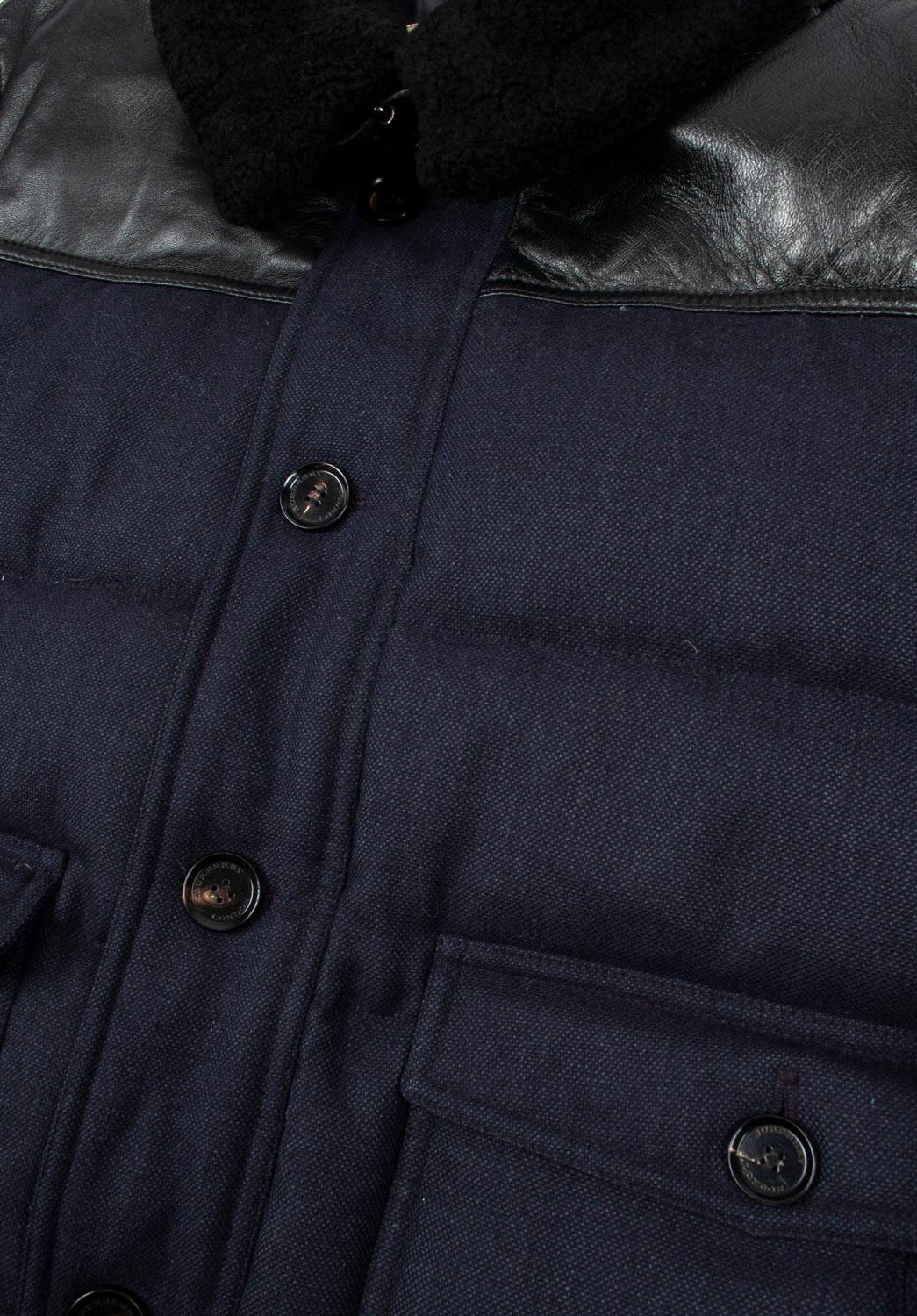 Check my other listings. Have many more designer clothes for sale. Open to any offers.
Item for sale is 100% genuine Burberry Down Shearling collar bomber Men Jacket, S1063, VISHE2
Color: blue/black shoulders
(An actual color may a bit vary due to