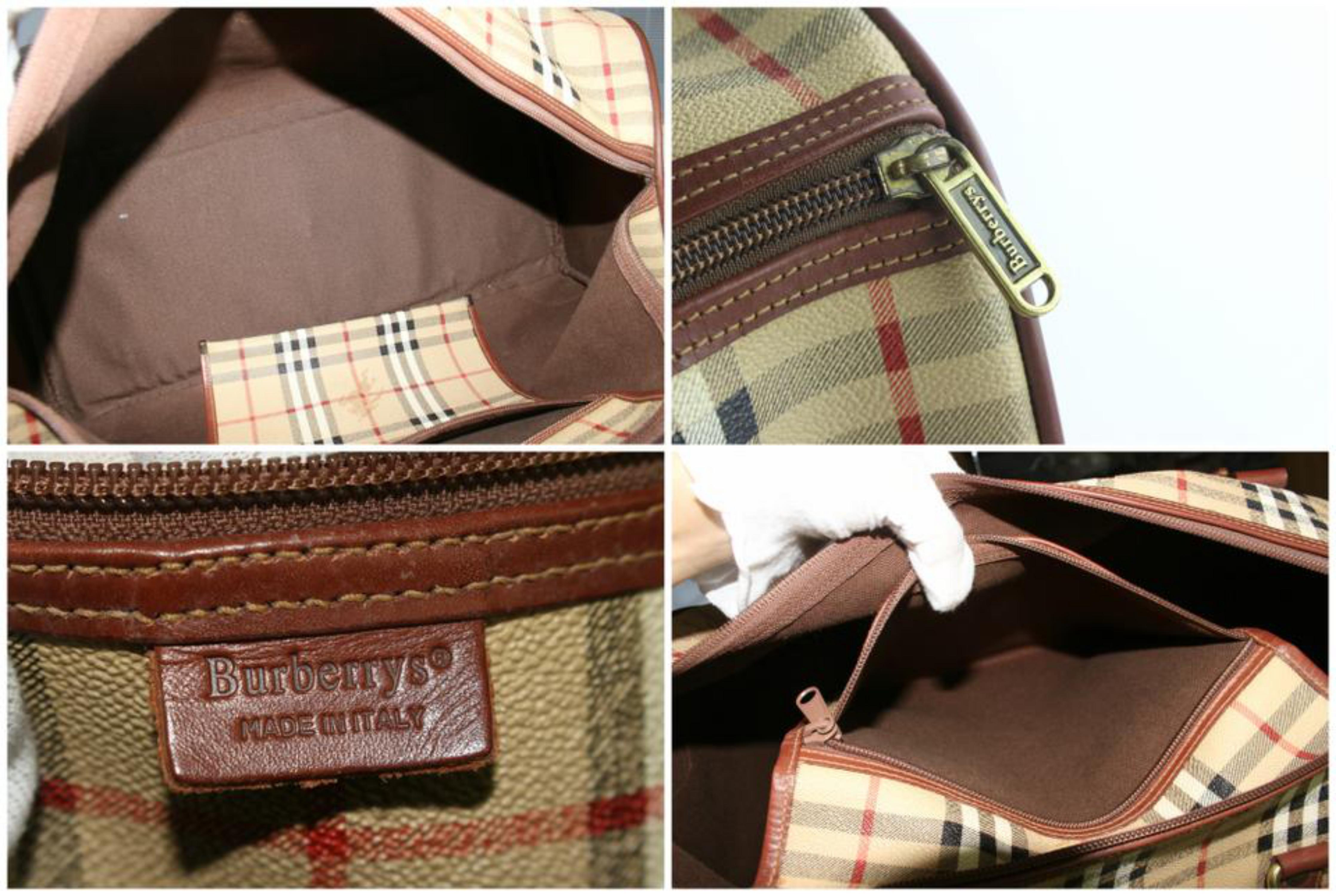 Burberry Duffle Nova Check Boston with 9burz1029 Brown Canvas Weekend/Travel Bag In Good Condition For Sale In Forest Hills, NY