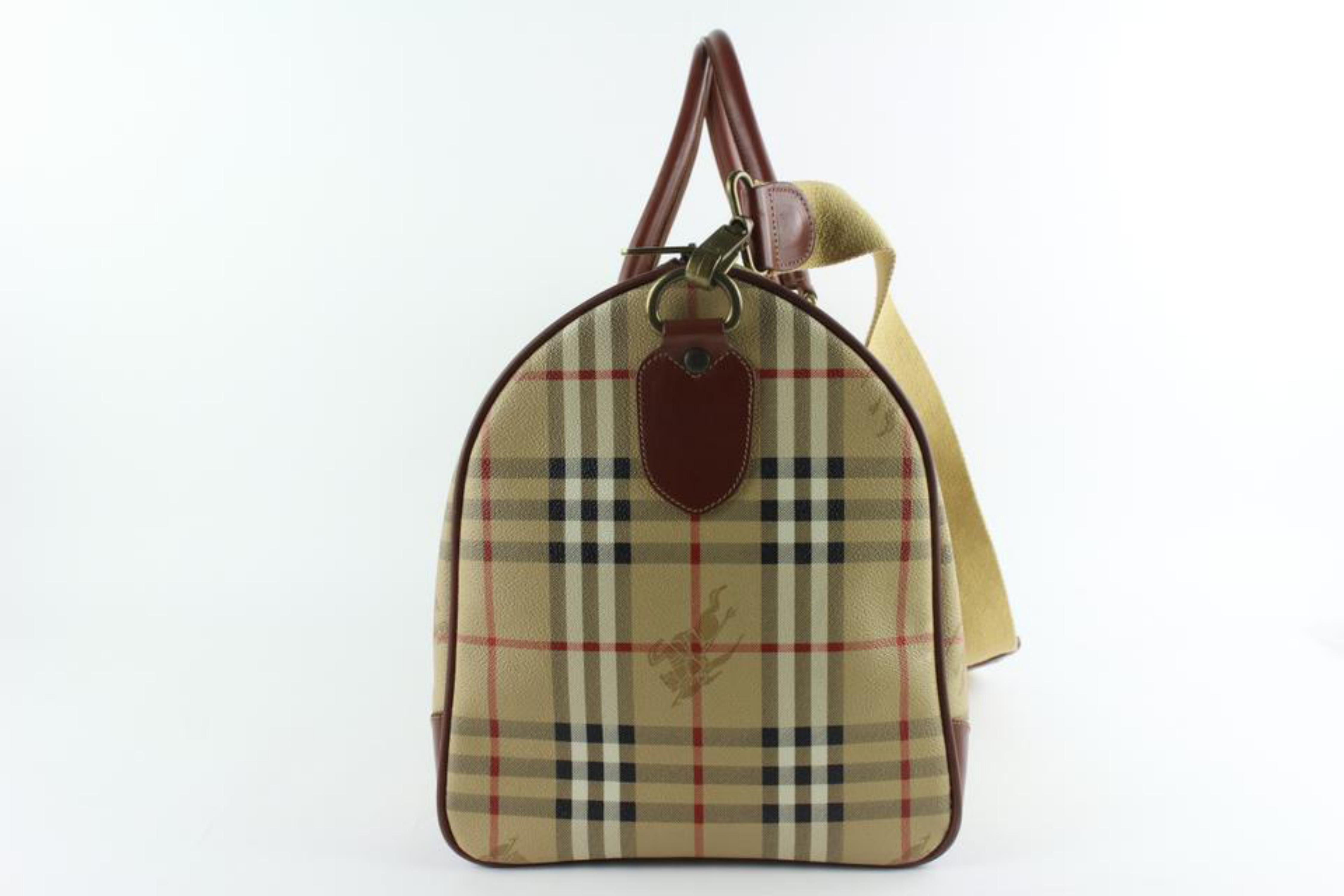 Burberry Duffle Nova Check Boston with 9burz1029 Brown Canvas Weekend/Travel Bag For Sale 4