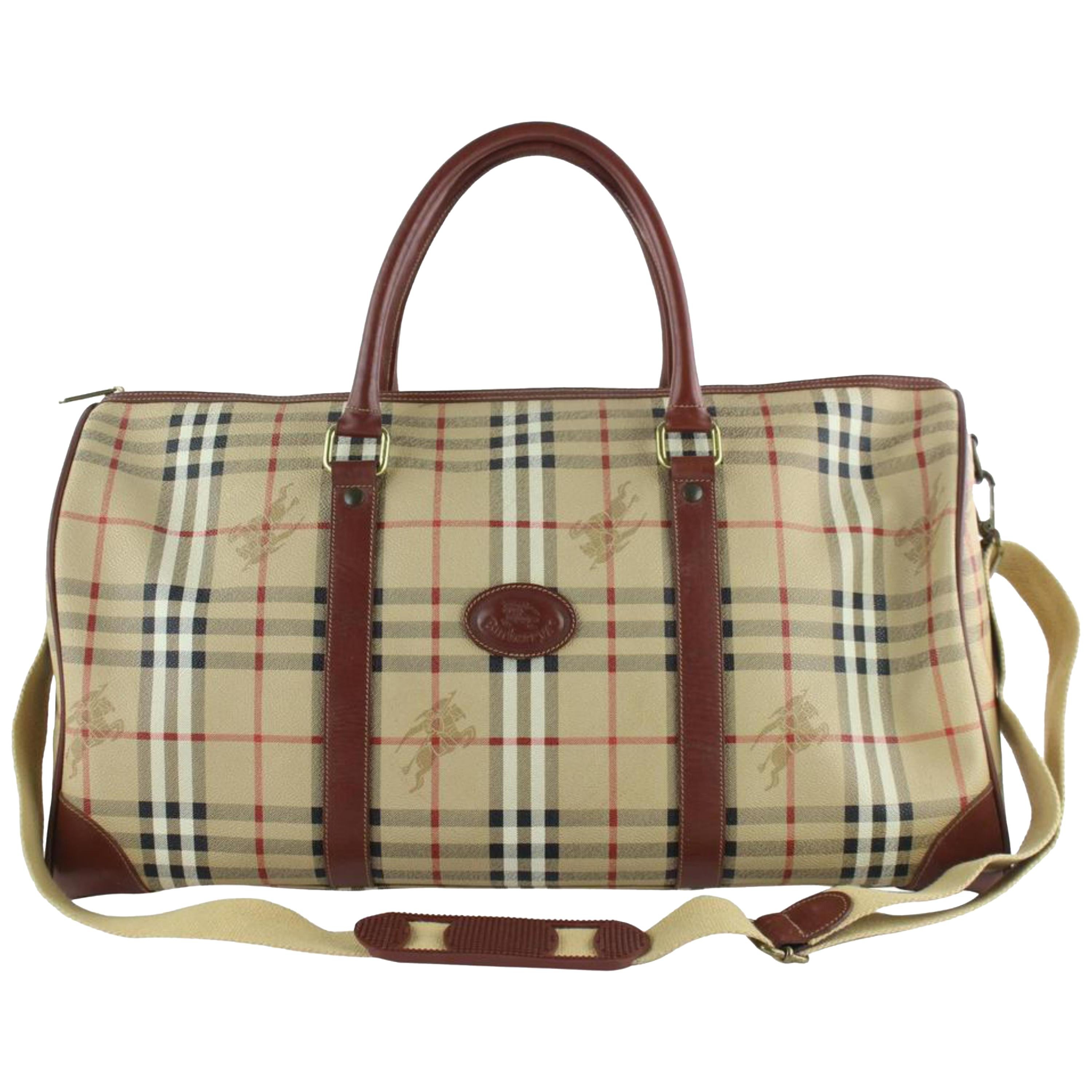 Burberry Duffle Nova Check Boston with 9burz1029 Brown Canvas Weekend/Travel Bag For Sale