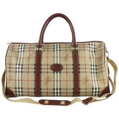 Vintage Burberry Duffle Nova Check Boston with 9burz1029 Brown Canvas Weekend/Travel Bag