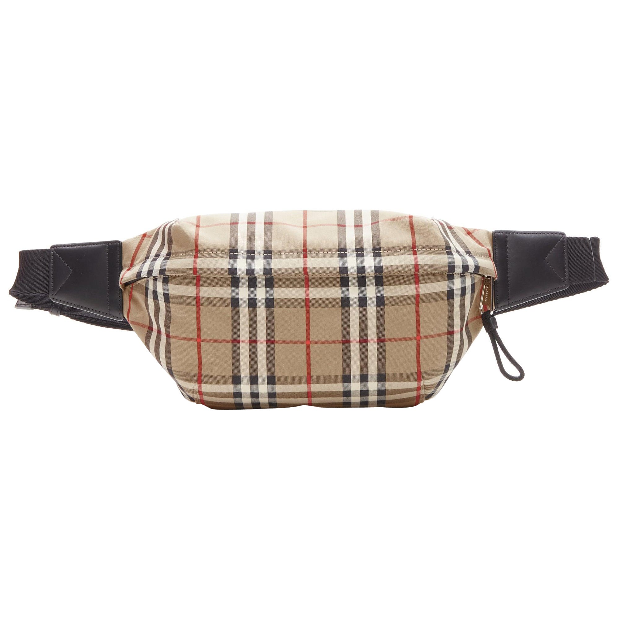 BURBERRY Econyl Signature House Check brown checkered zip bum bag crossbody