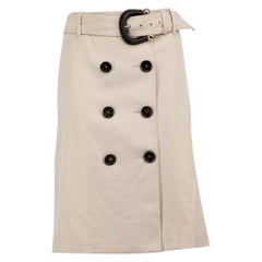Burberry Gonna in lana ecru con cintura e dettaglio bottoni taglia M.