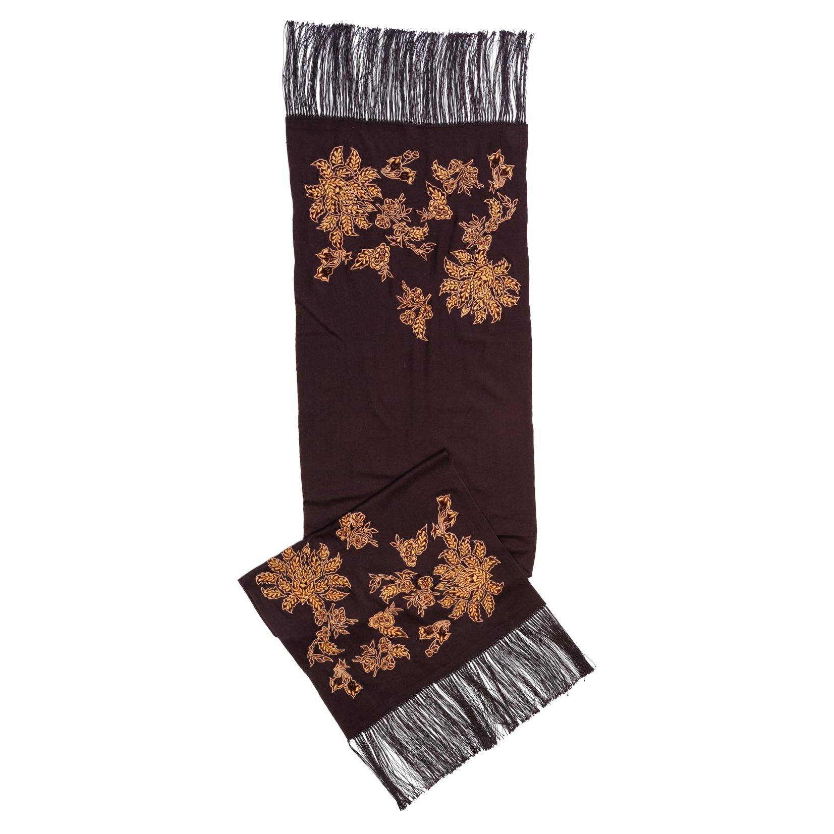 Burberry Embroidered Cashmere Brown Stole