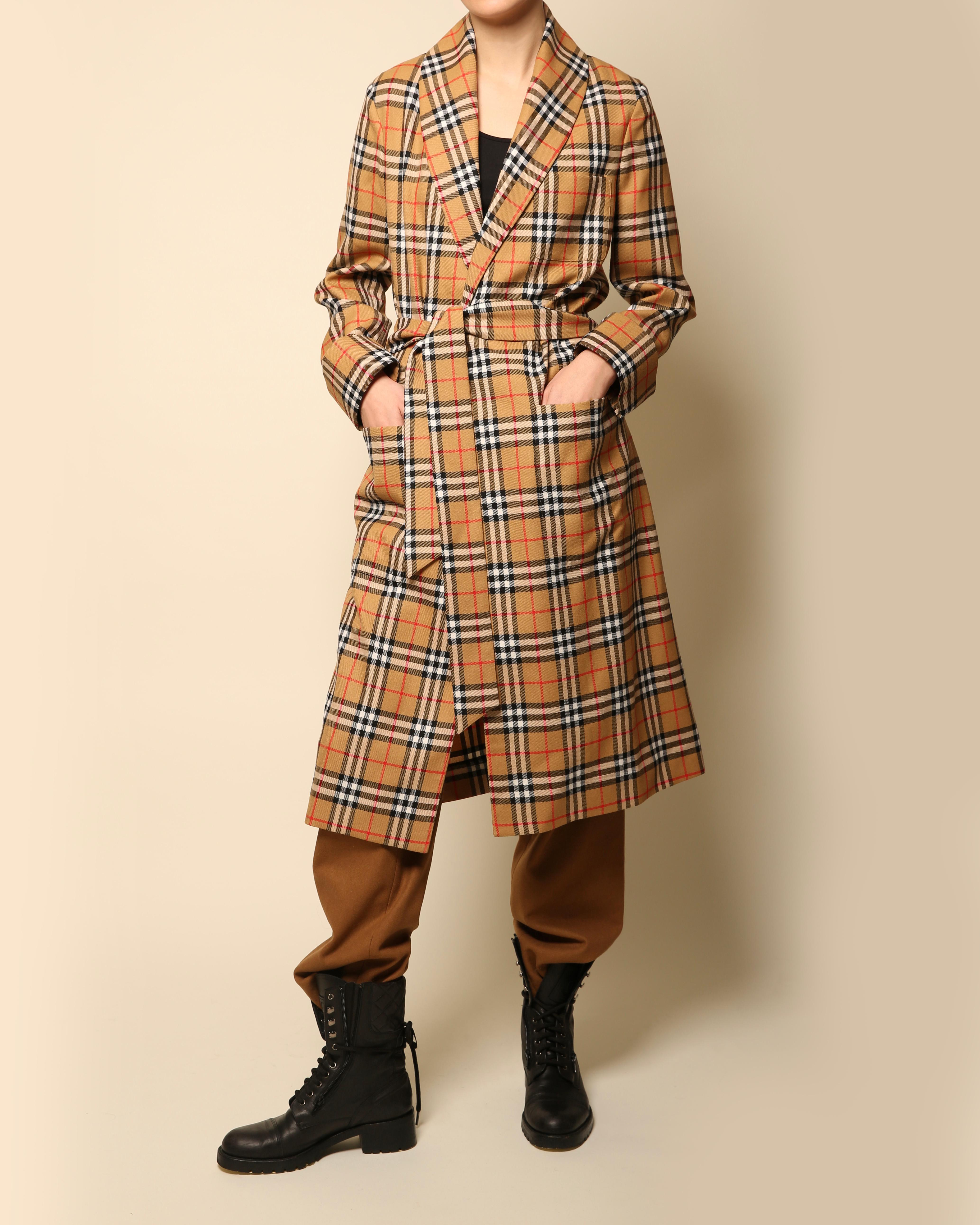 Brown Burberry F/W 18 brown plaid check print brown oversized belted wool trench coat 