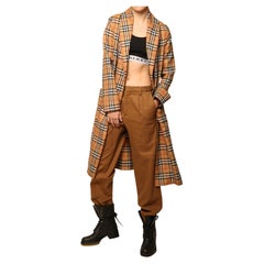 Burberry F/W 18 brown plaid check print brown oversized belted wool trench coat 
