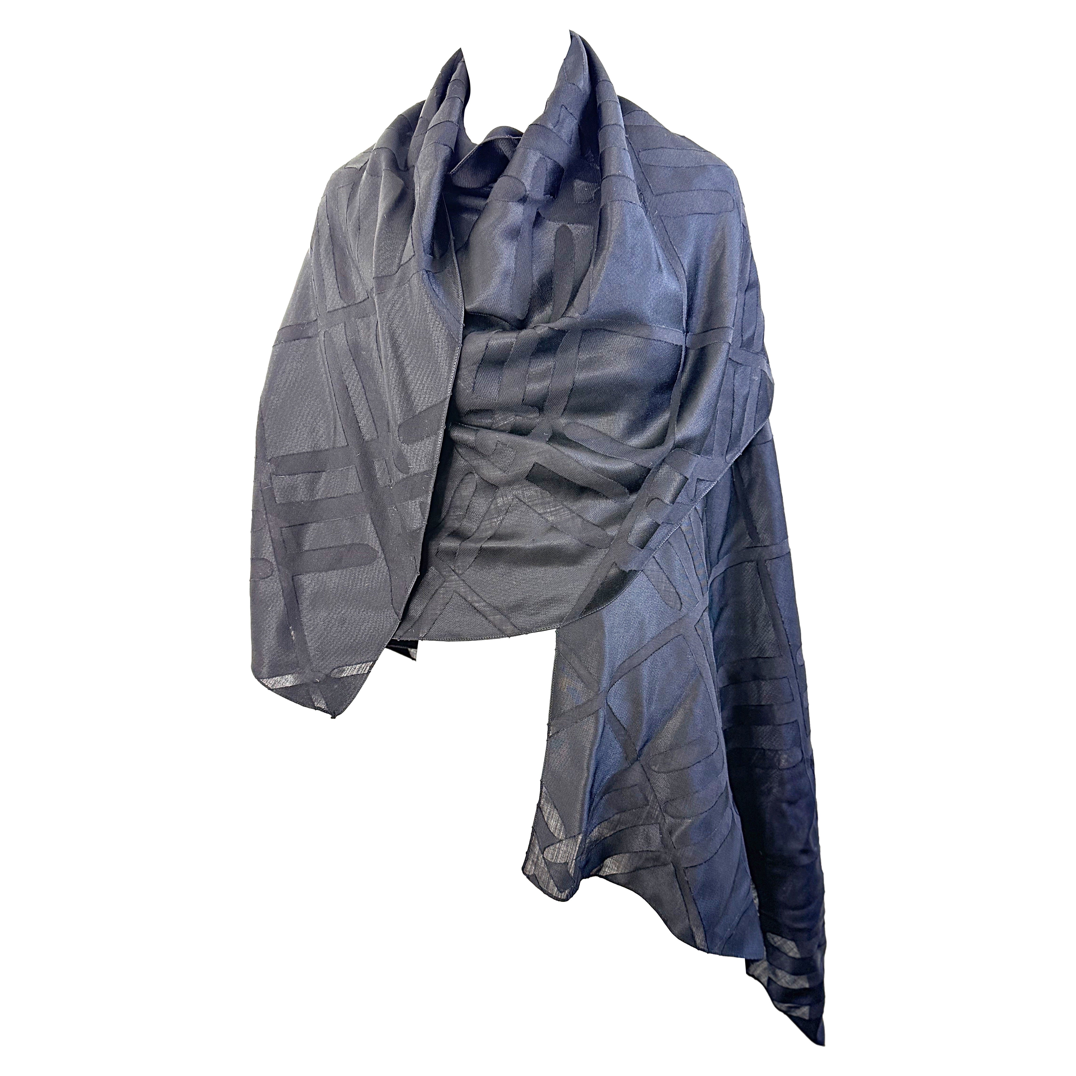 Burberry Fall 2004 Oversized Black Geometric Jacquard Unisex Shawl Wrap Scarf For Sale