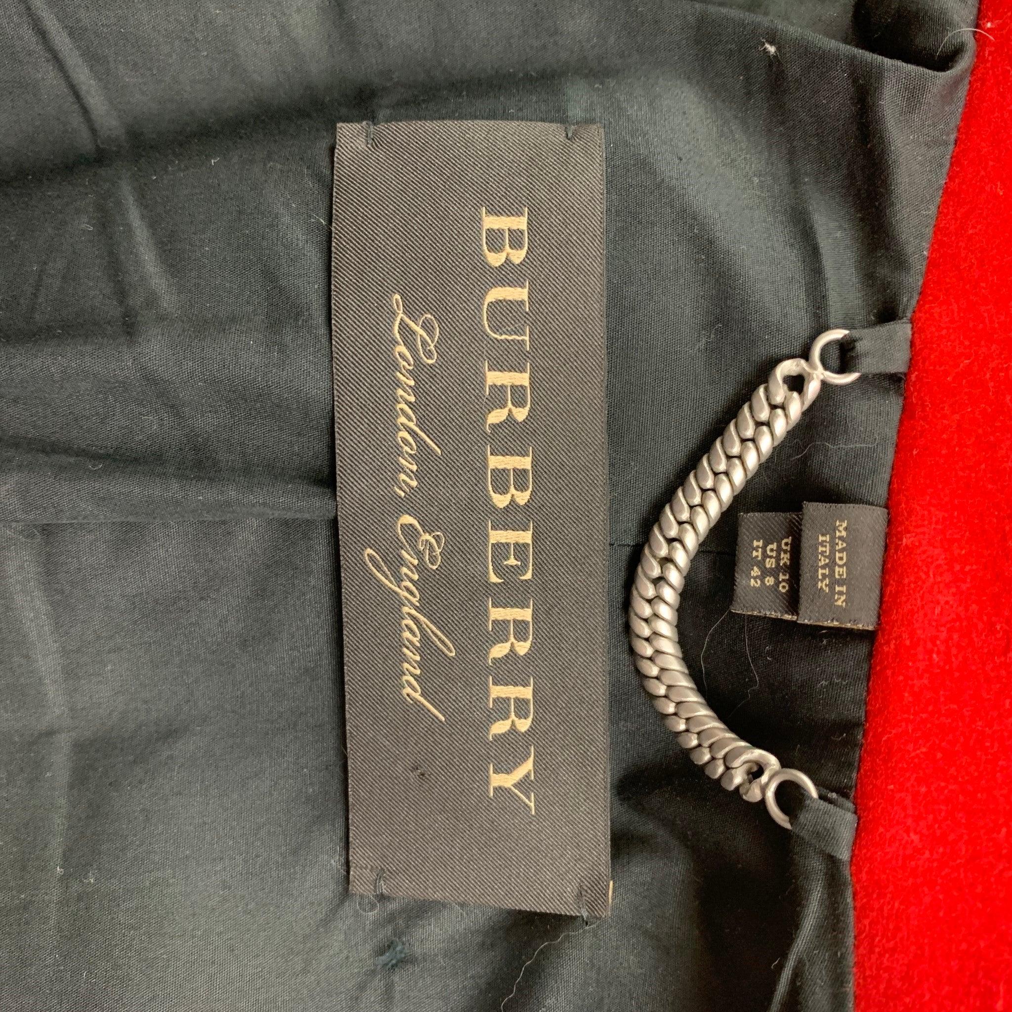 BURBERRY Fall 2017 Size 8 Green Red Shearling Trim Wool Ceremonial Coat For Sale 6