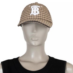 BURBERRY Fawn beige wool TB MONOGRAM HOUNDSTOOTH Baseball Cap Hat M