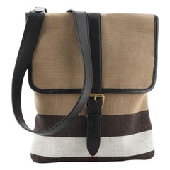 Burberry Flat Buckle Messenger Bag House Check Canvas Small