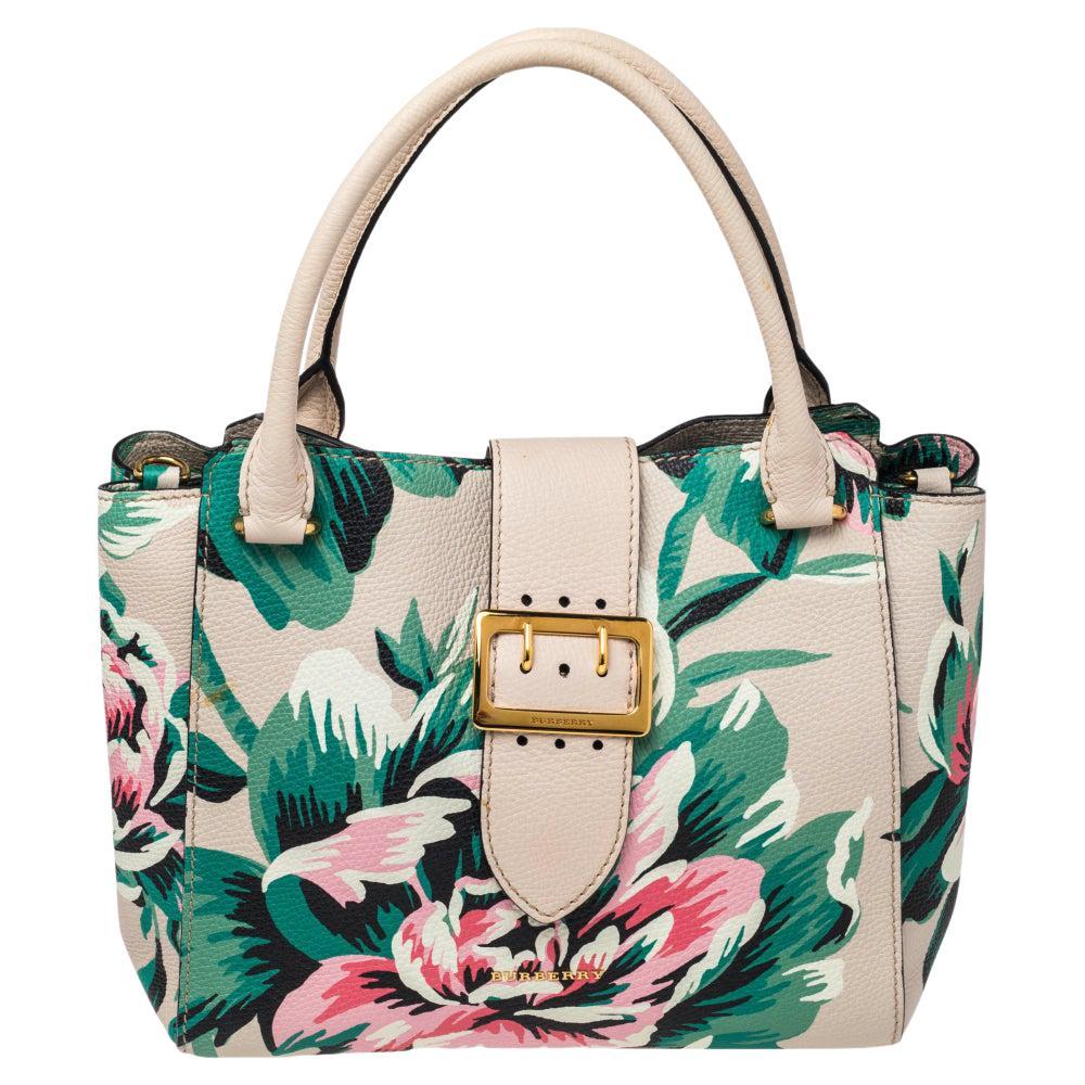 Burberry Floral Print Leather The Medium Buckle Tote at 1stDibs