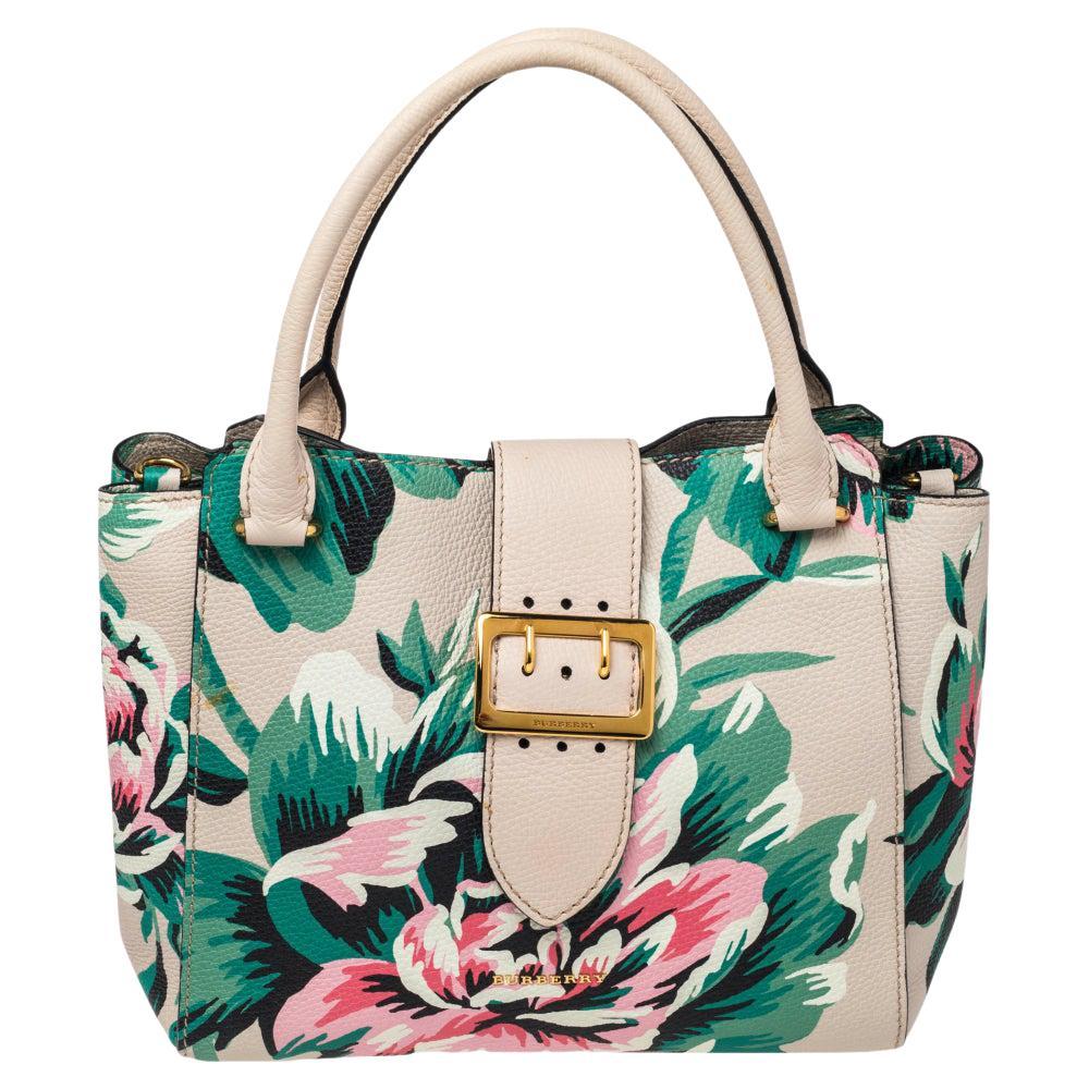 Burberry Floral Print Leather The Medium Buckle Tote